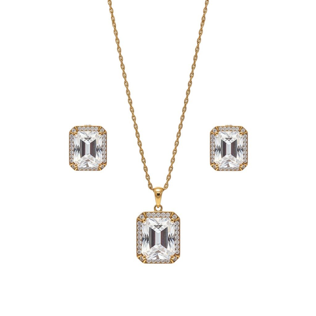 Diamond Luxe – apzeltīts rotu komplekts ar dzidru kristālu - 18k - apzeltita - rotas