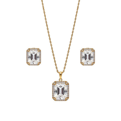 Diamond Luxe – apzeltīts rotu komplekts ar dzidru kristālu - 18k - apzeltita - rotas