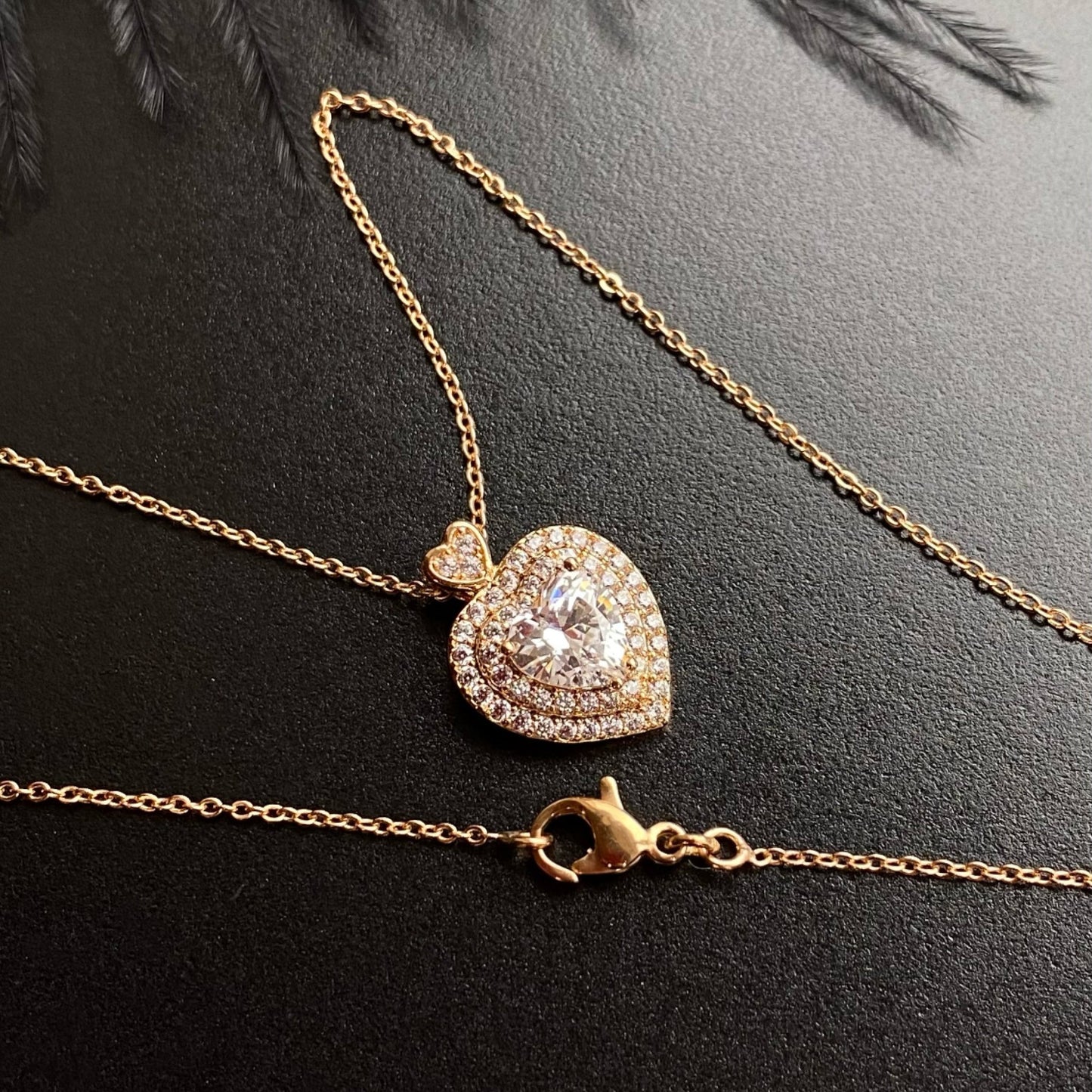 Divine Love Gold Plated Necklace with Heart Pendant45 cm necklaceCrystal heart necklaceDivine Love necklace