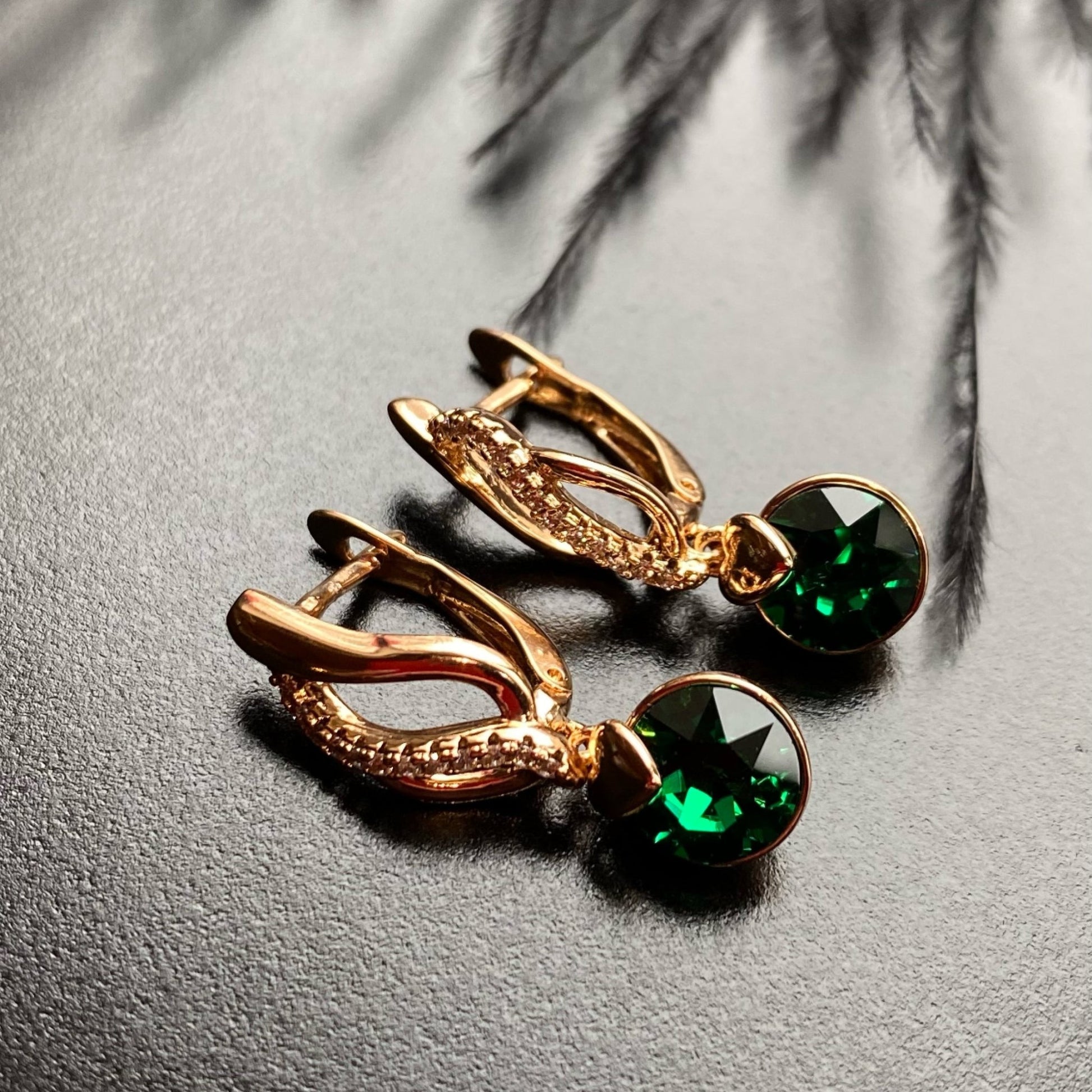 Emerald Allure - 18k Gold - Plated Dangle Earrings18k Gold JewelryBridal Earringscrystal earrings