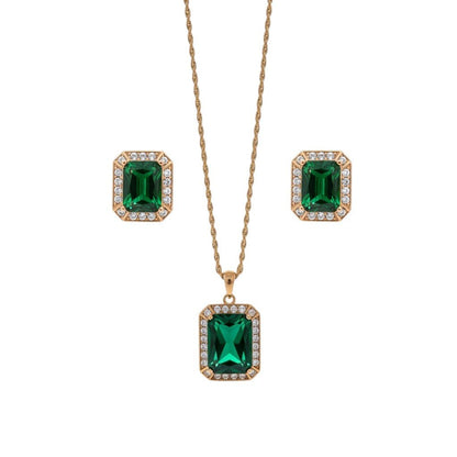 Emerald Luxe – apzeltīts rotu komplekts ar zaļiem kristāliem - 18k - apzeltita - rotas