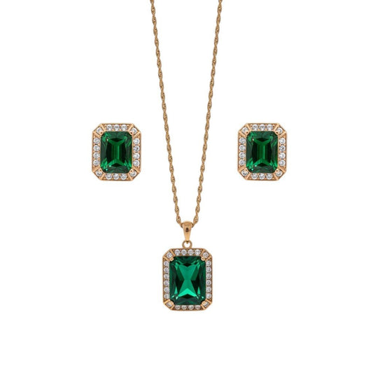 Emerald Luxe – apzeltīts rotu komplekts ar zaļiem kristāliem - 18k - apzeltita - rotas