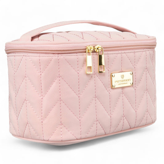 XL Pink Quilted Eco Leather Cosmetic Bag