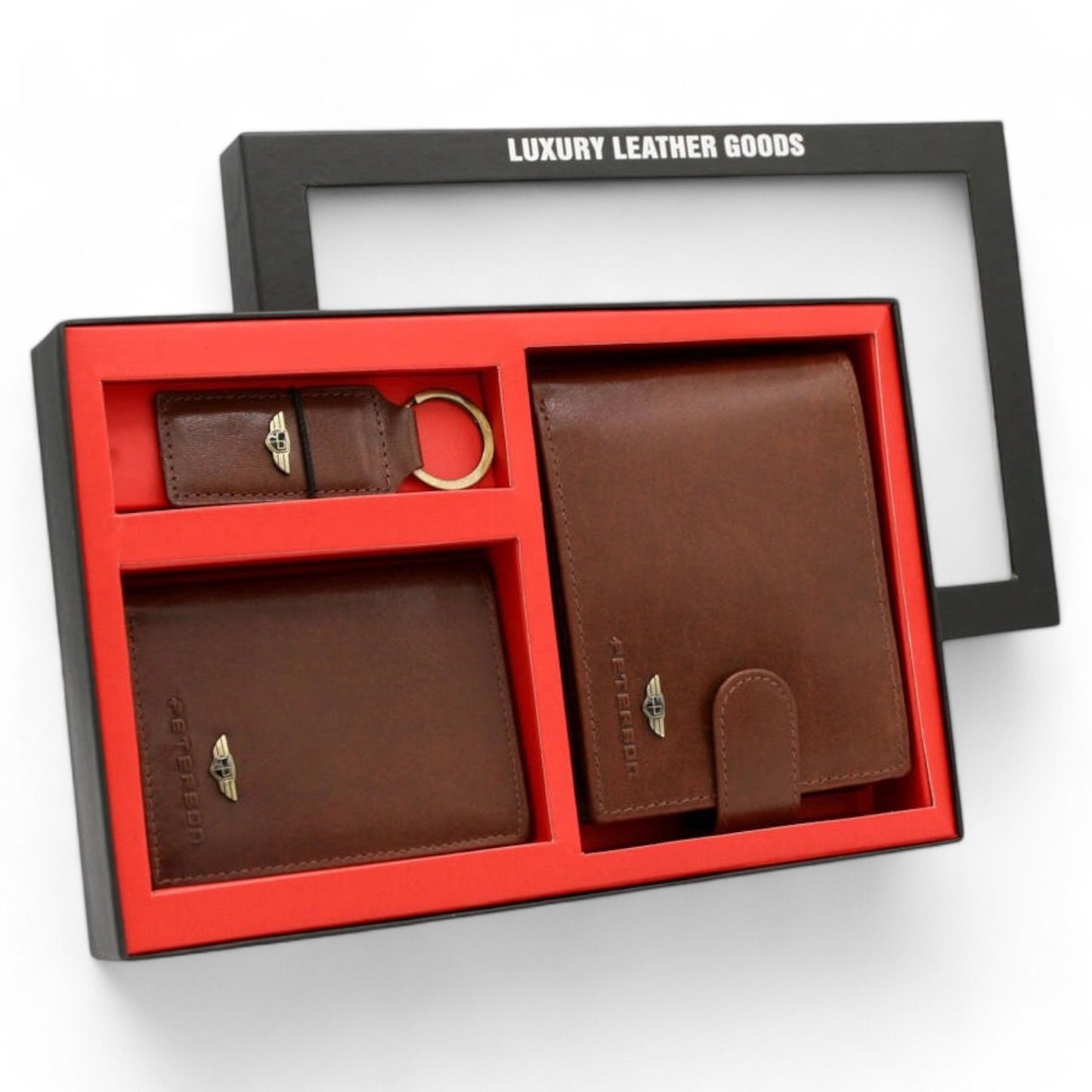 Gift Set: Elegant Leather Wallet, Card Holder, and Keychain