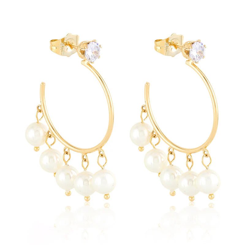 GOLD PLATED HOOP EARRINGS WITH PEARLS -