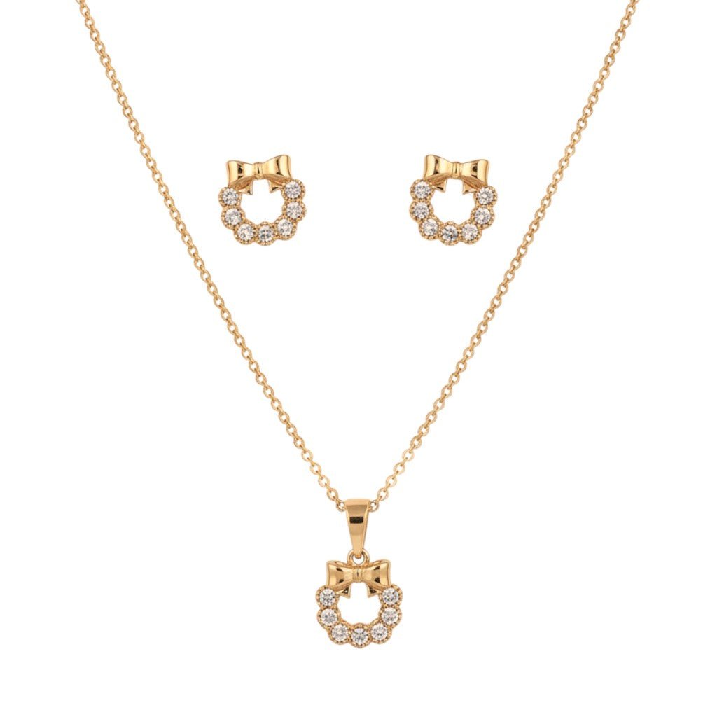 Golden Bow – Apzeltīts rotu komplekts ar kristāliem – apzeltītas rotaslietas | Tavas Rotas