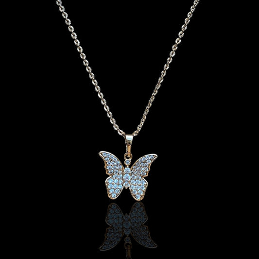 Golden Butterfly Pendant Necklacebutterfly necklacecrystal butterfly jewelrydelicate necklace