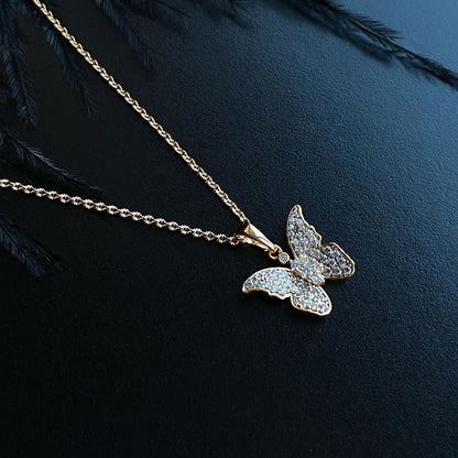 Golden Butterfly Pendant Necklacebutterfly necklacecrystal butterfly jewelrydelicate necklace