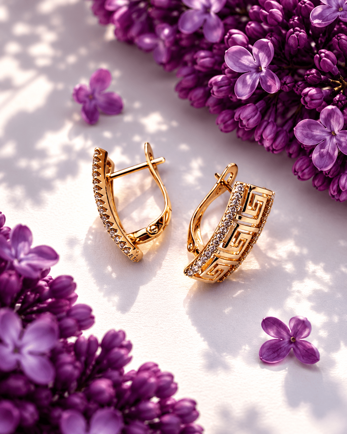 Greta - 18k gold plated earrings with Greek pattern and cubic zirconia gold plated jewelry for women