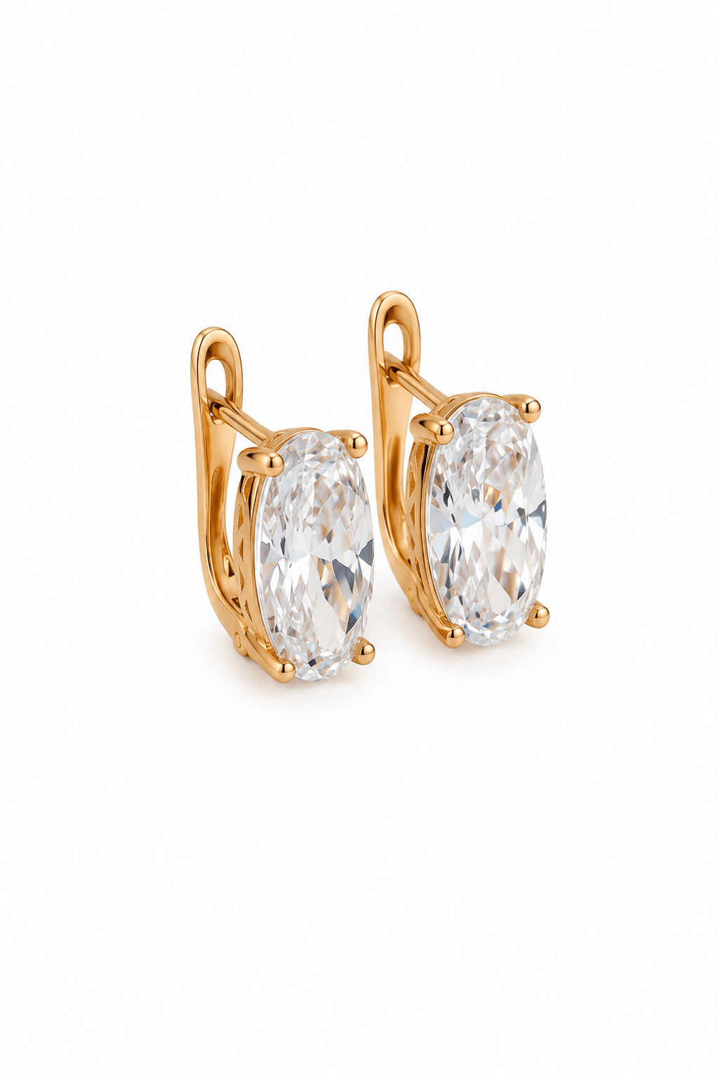 Loretta - 18k gold plated earrings with oval cubic zirconia gold plated jewelry for women
