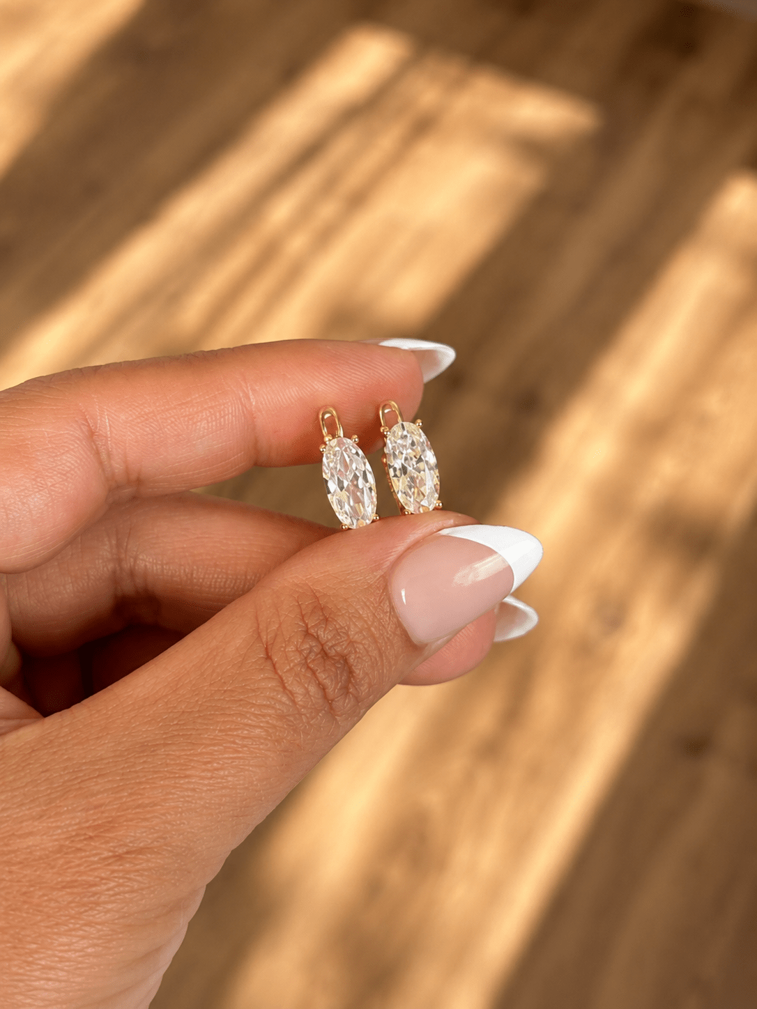 Loretta - 18k gold plated earrings with oval cubic zirconia gold plated jewelry for women