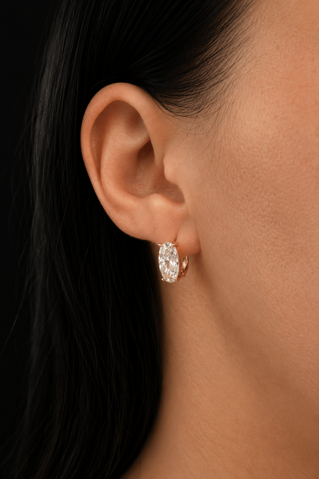 Loretta - 18k gold plated earrings with oval cubic zirconia gold plated jewelry for women