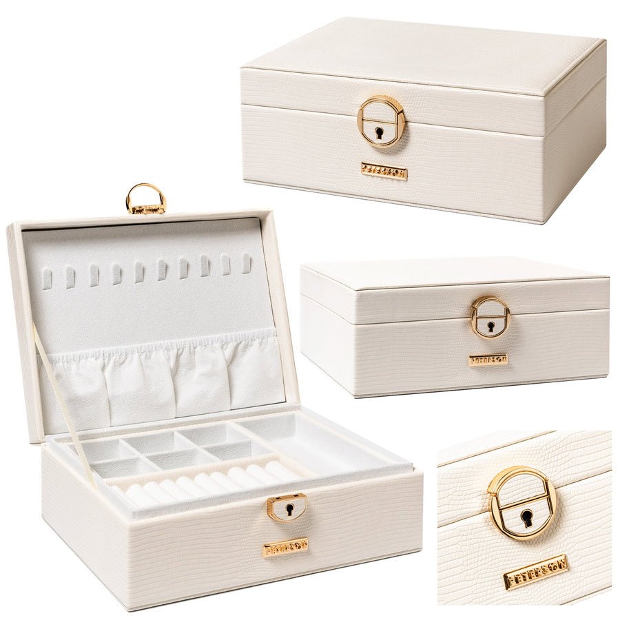 LUX Jewelry and Watch Box (White Snake) Compartment Jewelry Box Eco - Leather Box elegant jewelry organizer