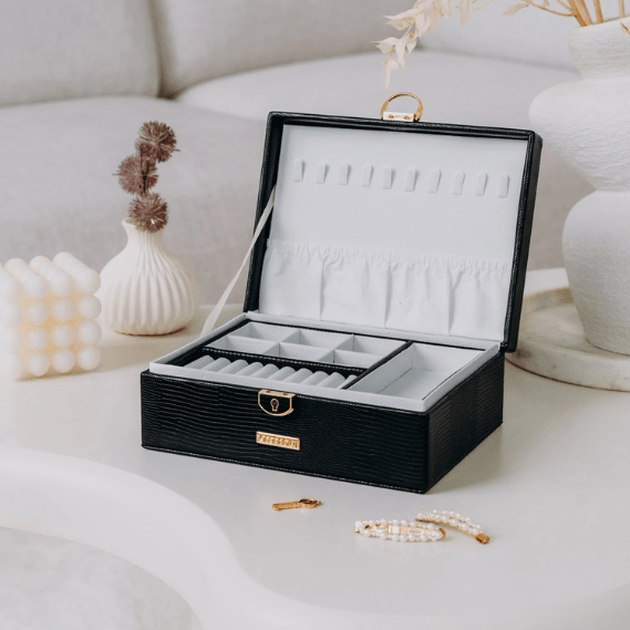 LUX Rotu un pulksteņu uzglabāšanas lāde Compartment Jewelry Box Eco - Leather Box elegant jewelry organizer