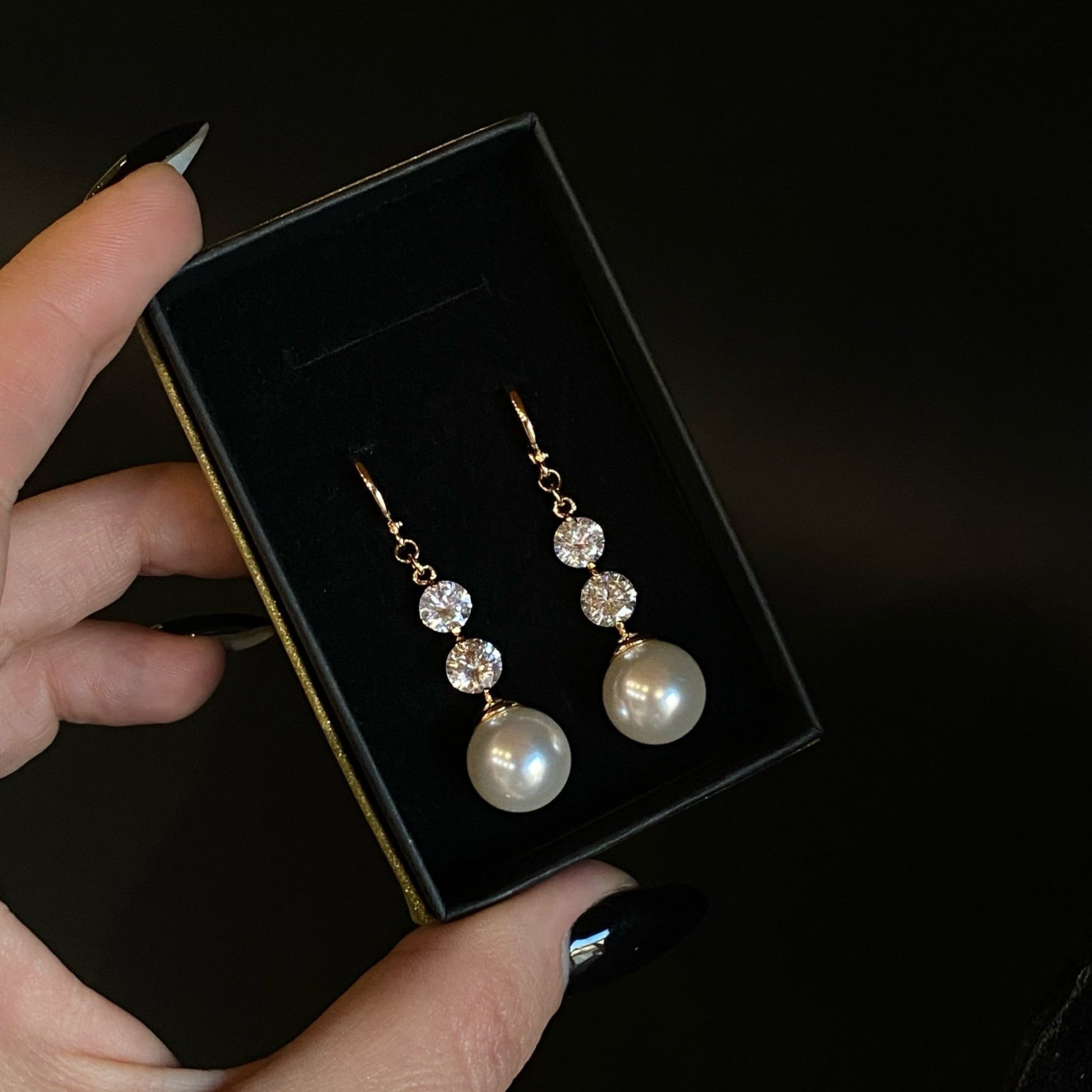 Luxe Pearl Drop Earrings18K gold plated earringsCubic zirconia pearl drop earringselegant drop earrings