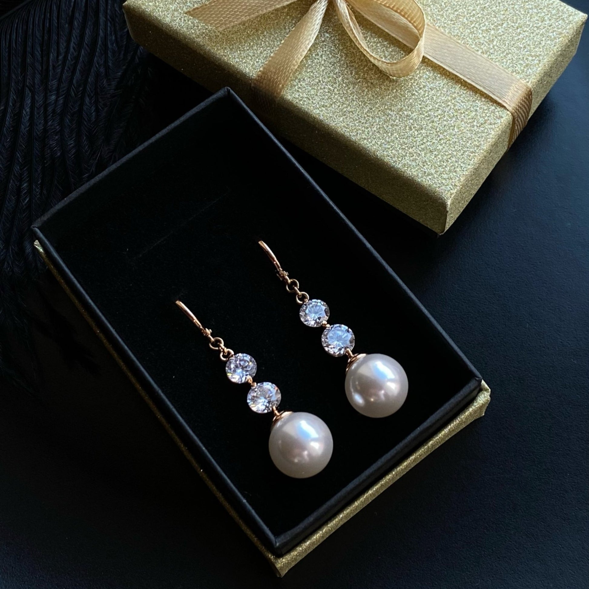 Luxe Pearl Drop Earrings18K gold plated earringsCubic zirconia pearl drop earringselegant drop earrings