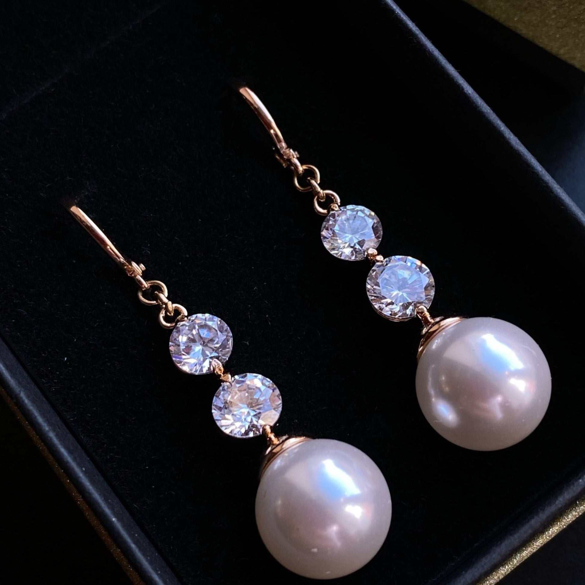 Luxe Pearl Drop Earrings18K gold plated earringsCubic zirconia pearl drop earringselegant drop earrings