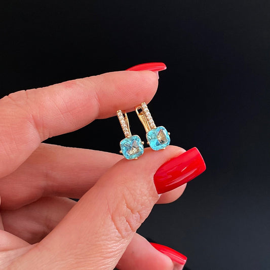 Marina Blue Crystal Drop Earrings 18k gold - plated jewelry Blue Crystal Earrings Blue cubic zirconia earrings