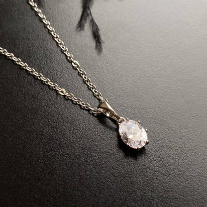 Mia Oval Silver - Plated Zirconia Necklace