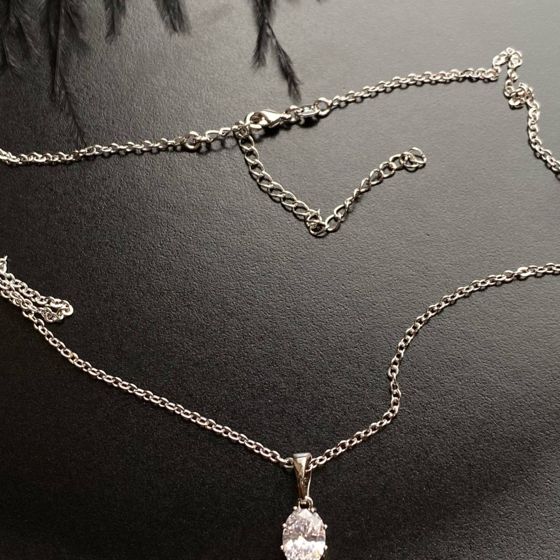 Mia Oval Silver - Plated Zirconia Necklace