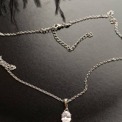 Mia Oval Silver - Plated Zirconia Necklace