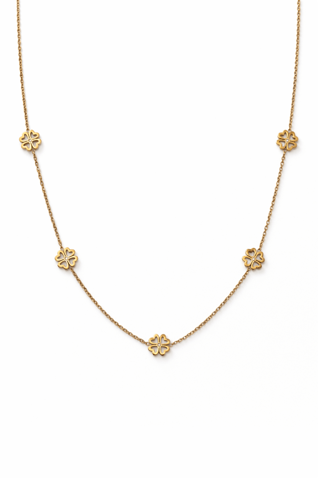 Nerūsējoša tērauda kaklarota ar četrlapu āboliņiem - 18k - apzeltita - rotas