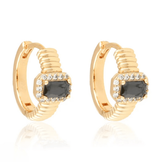 Noir Éclat Hoops – apzeltīti riņķīšu auskari ar melnu cirkoniju - 18k - apzeltita - rotas