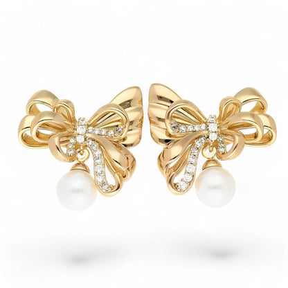 Pearl Bow - Gold Plated Stud Earrings 18k Gold - Plated Earrings Earrings for gifts elegant accessories