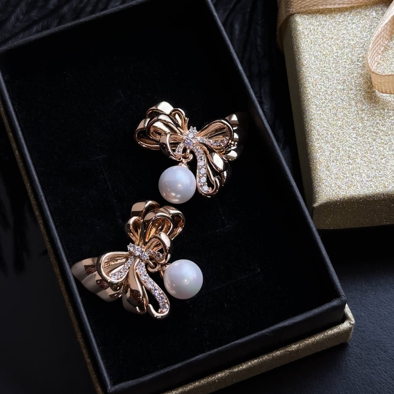 Pearl Bow - Gold Plated Stud Earrings 18k Gold - Plated Earrings Earrings for gifts elegant accessories