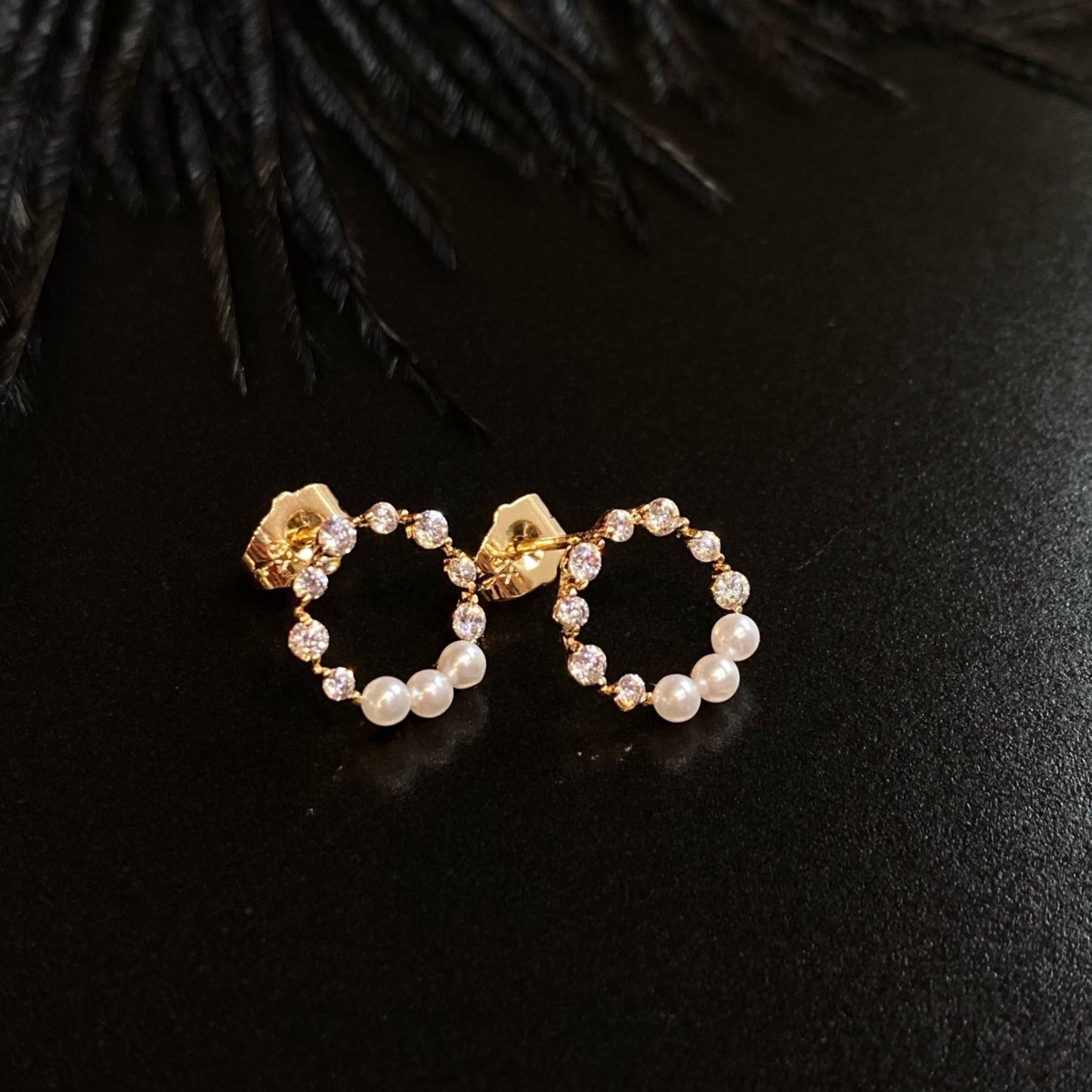 Pearl Grace 18K Gold - Plated Earrings with Pearl and Zirconia Accents18K gold plated earringsCircle pearl earringsElegant stud earrings