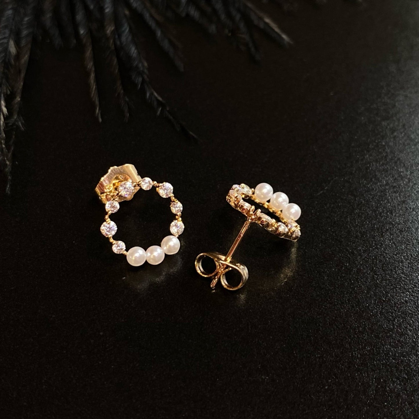 Pearl Grace 18K Gold - Plated Earrings with Pearl and Zirconia Accents18K gold plated earringsCircle pearl earringsElegant stud earrings