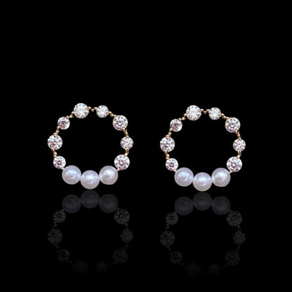 Pearl Grace 18K Gold - Plated Earrings with Pearl and Zirconia Accents18K gold plated earringsCircle pearl earringsElegant stud earrings