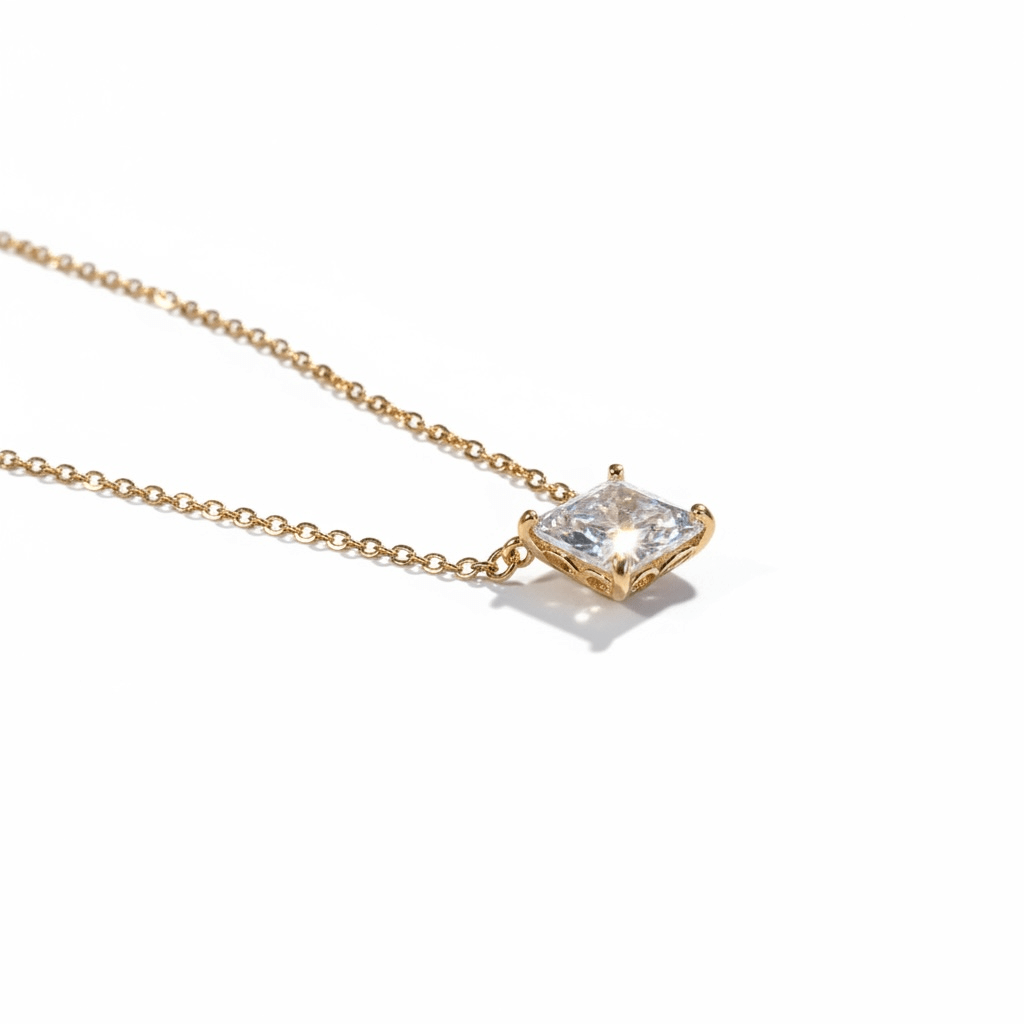 Princess Cut – 18k apzeltīta kaklarota ar dzidru kristālu - 18k - apzeltita - rotas