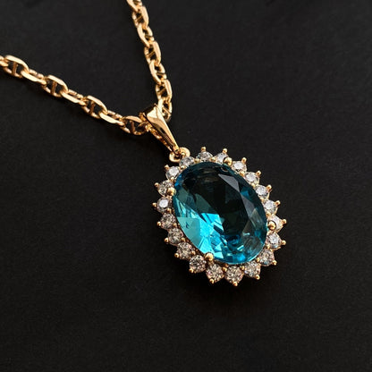  - Royal Blue – Grezna kaklarota ar ovālu zilā kristāla kulonu - 3