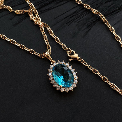  - Royal Blue – Grezna kaklarota ar ovālu zilā kristāla kulonu - 4