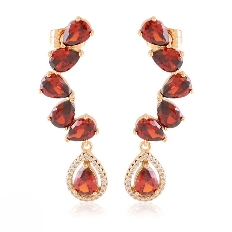 Ruby Glam – Apzeltīti svētku nagliņu auskari ar sarkaniem kristāliem - 18k - apzeltita - rotas