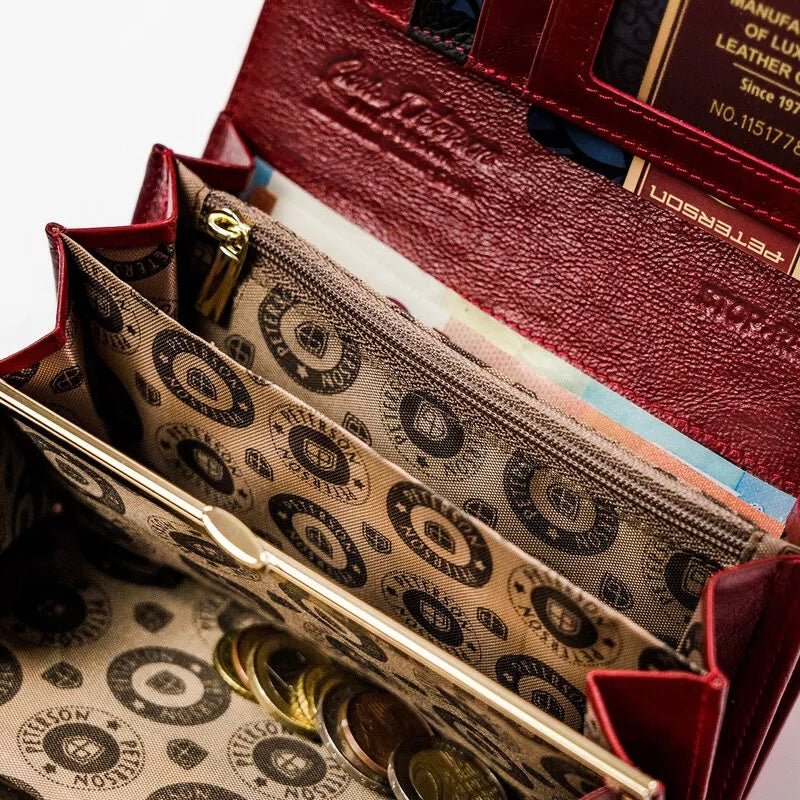 Sarkans sieviešu naudas maks – apzeltītas rotaslietas | Tavas Rotas