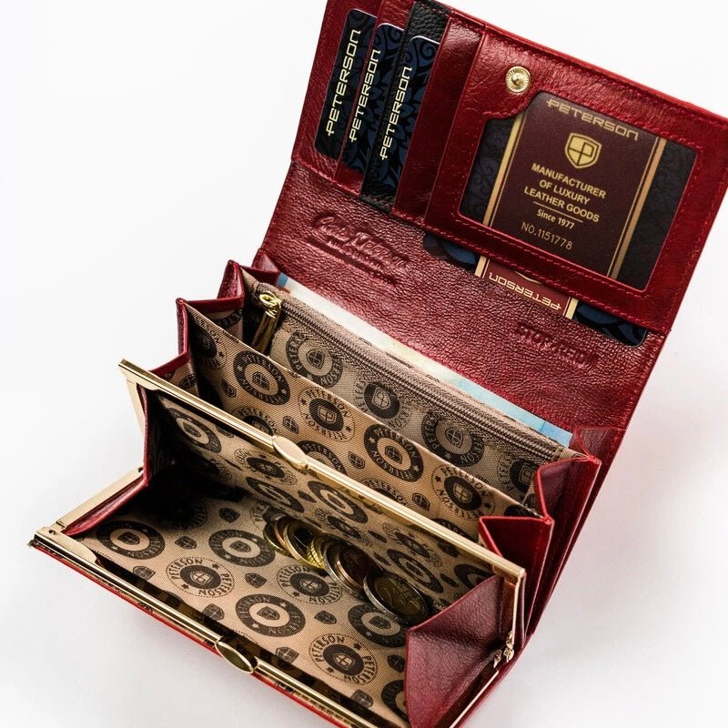 Sarkans sieviešu naudas maks – apzeltītas rotaslietas | Tavas Rotas