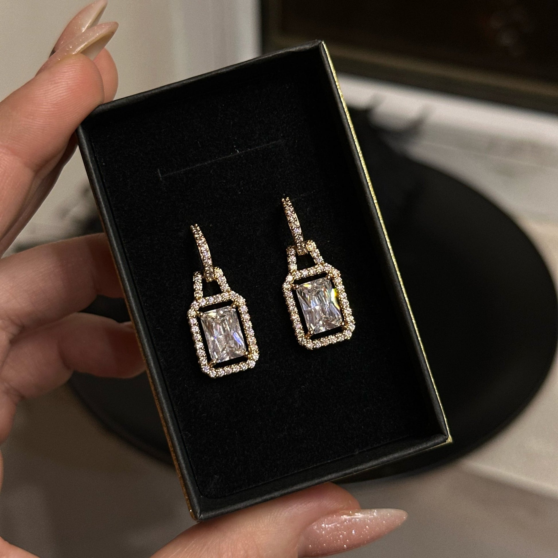 Square Luxe Drop Earrings 18k Gold Earrings 18k Gold - Plated Earrings Elegant Earrings