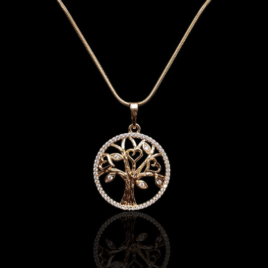 Tree of Life 18k Gold - Plated Necklace with Zirconia