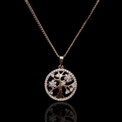 Tree of Life Glow 18k Gold - Plated Necklace with Zirconia