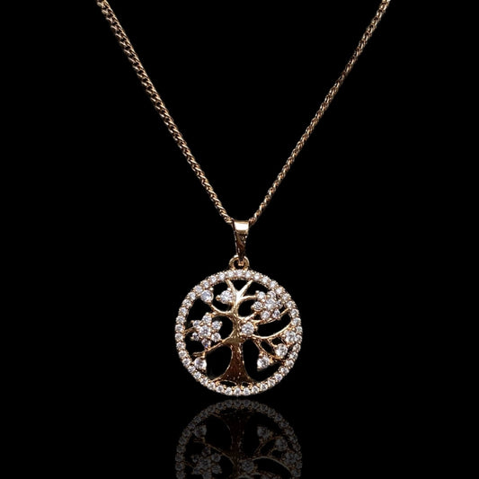 Tree of Life Glow 18k Gold - Plated Necklace with Zirconia