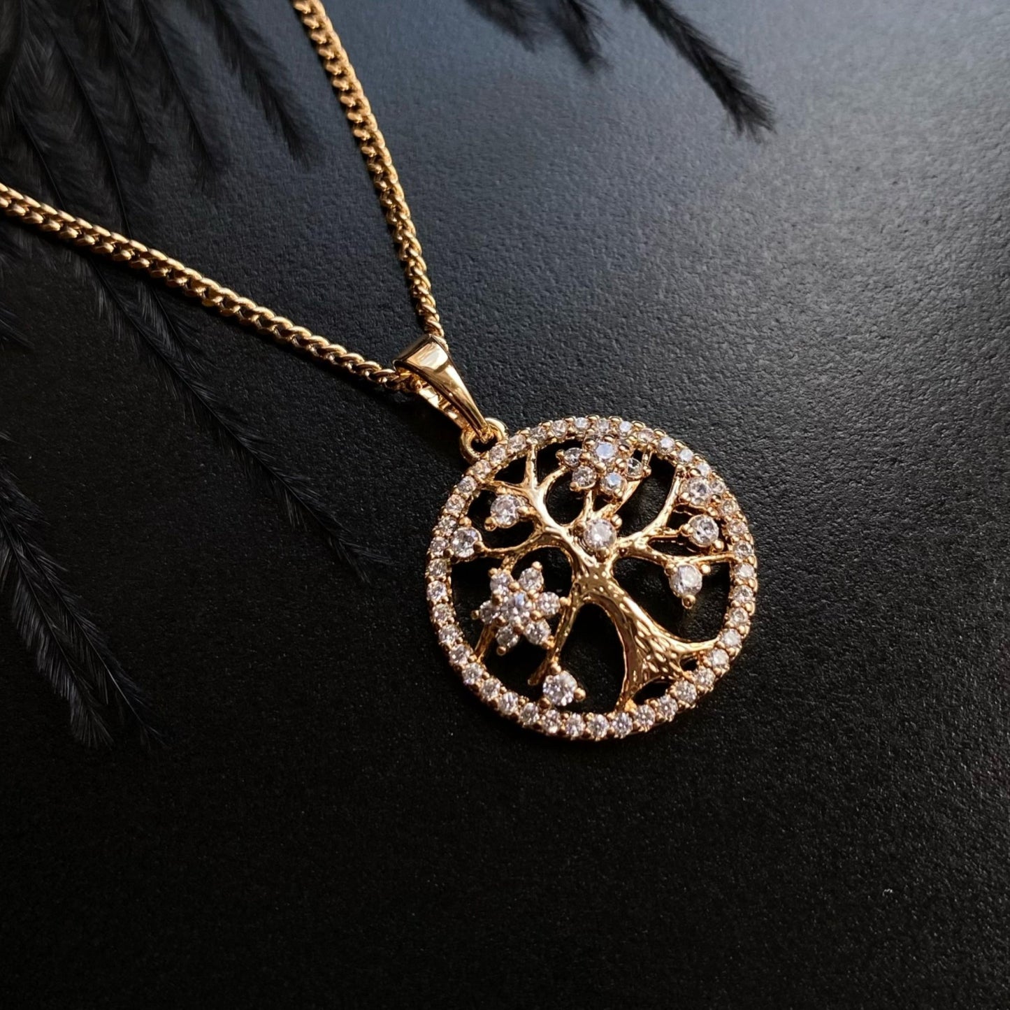 Tree of Life Glow 18k Gold - Plated Necklace with Zirconia