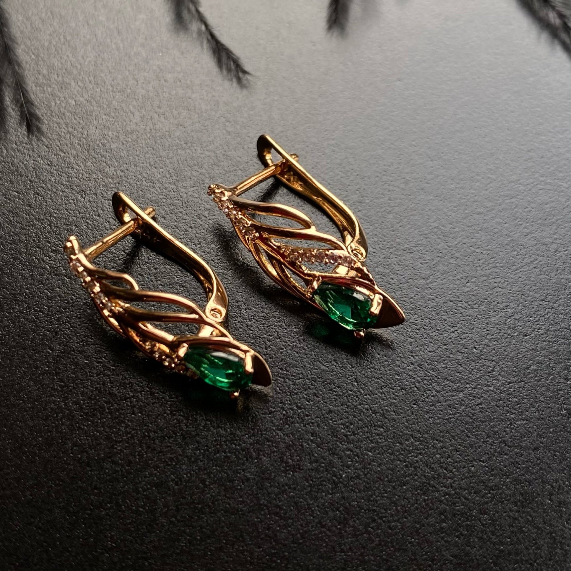 Valentina - 18k Gold - Plated Earrings with Emerald Stone18k gold - plated jewelrycrystal earringsDangle Earrings