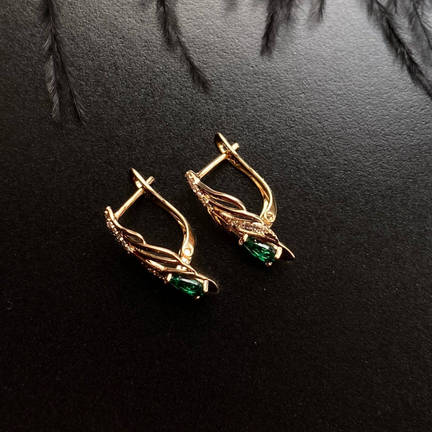 Valentina - 18k Gold - Plated Earrings with Emerald Stone18k gold - plated jewelrycrystal earringsDangle Earrings