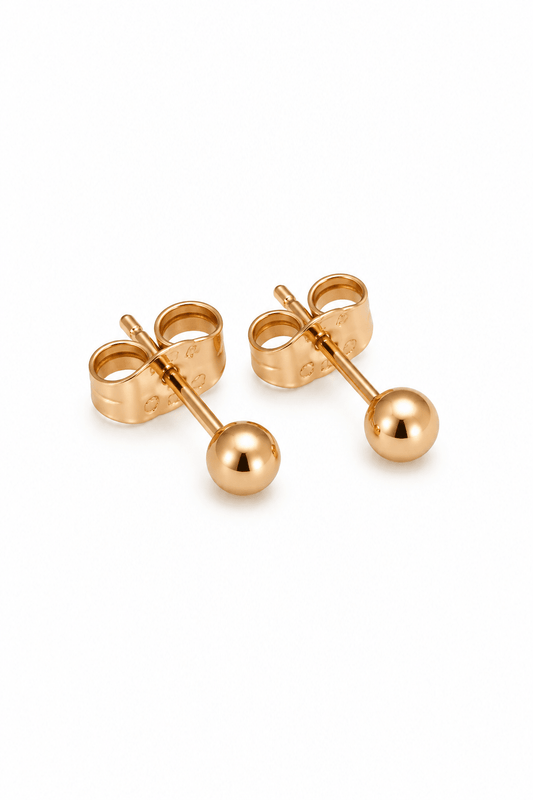 Zane – 18k apzeltīti nagliņu auskari ar bumbiņu (3mm) apzeltītas rotaslietas sievietēm